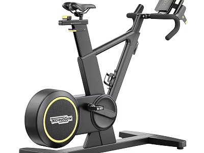 Black Spin Bike With Adjustable Seat Handlebar Yellow Accent Flywheel Home Gym Exercise Equipment 3d model