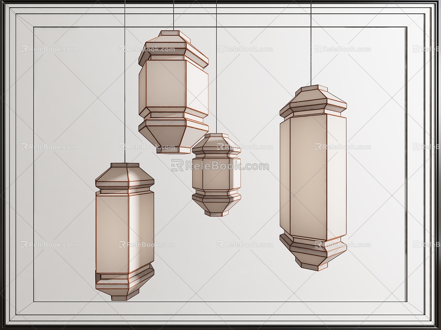 New Chinese Style Hexagon Lantern Light Luxury Chandelier 3d model