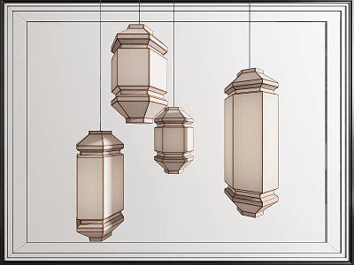 Four Hanging Lanterns With Different Shapes And Designs 3d model
