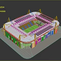 Modern Stadium 3D Model With White Roof Solar Panels Green Pitch And Yellow Supports