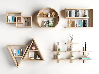Creative Wall Cabinets Design With Books Decorations And Green Plants 3d model