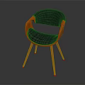 Modern Accent Chair With Orange Wooden Frame Navy Blue Cushion Curved Armrests Three Legs