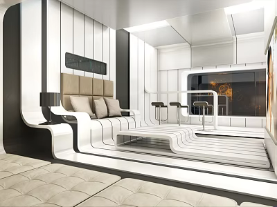 Modern Living Room Interior With Geometric Lines Sofa And Open Layout Lighting 3d model