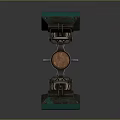 Brown Wooden Household Pole With Two Green Lamps And Small Hanging Accessories