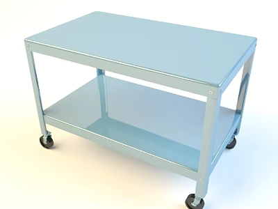Light Blue Two Tier Metal Cart With Transparent Lower Shelf And Wheels 3d model