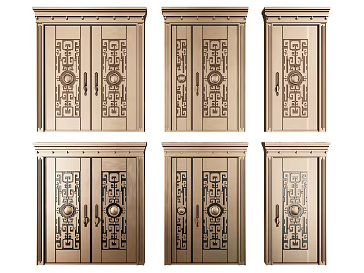 Traditional Wooden Double Doors With Intricate Carved Patterns And Classic Design 3d model