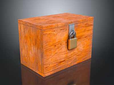Orange Wooden Box With Natural Wood Grain And Golden Metal Lock 3d model
