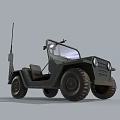 Green Military Jeep With Mounted Machine Gun Antenna And Open Top Design