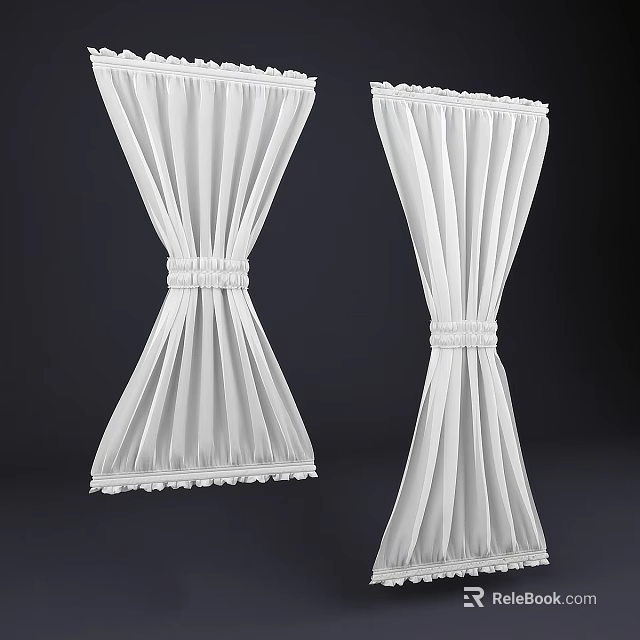Elegant White Pleated Curtains With Lace Trim For Home Decoration 3d model 