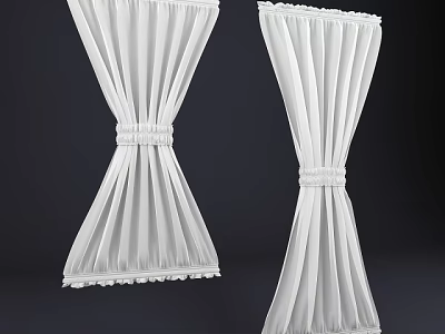 Elegant White Pleated Curtains With Lace Trim For Home Decoration 3d model