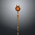 Golden Wooden Scepter With Round Top And Red Emblem Design