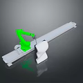 Game and Movie Character Green Robotic Arm Moving on White Track with Mechanical Parts