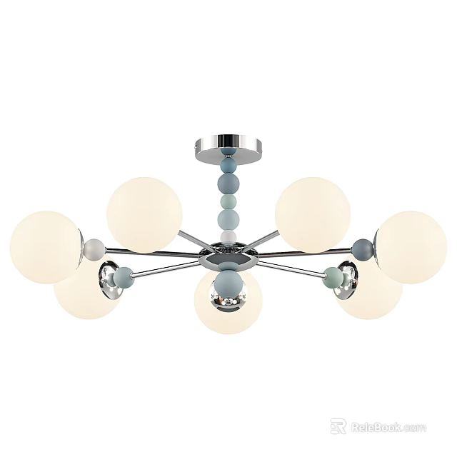 Modern Chandelier With White Spherical Shades Metal Frame And Decorative Accent Balls 3d model 
