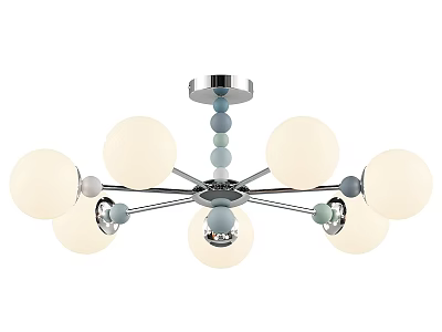 Modern Chandelier With White Spherical Shades Metal Frame And Decorative Accent Balls 3d model