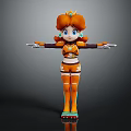 3D Orange Haired Character With Crown Mechanical Arms And Futuristic Outfit