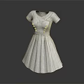 White Short Sleeve Pleated Dress With Feminine Design And Decorative Details