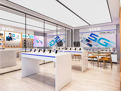 Vivo Digital Store Featuring 5G Smartphones On White Display Counters Modern Interior 3d model