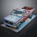 Rusty Old Vintage Truck With Weathered Body On Display Base Platform
