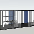 Modern Conference Room Interior With Striped Glass Partitions And Meeting Tables Chairs
