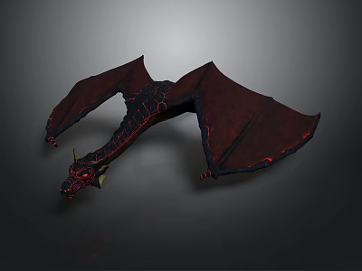 Red And Black Mythical Dragon With Lava Textured Wings And Horns 3d model