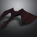 Red And Black Mythical Dragon With Lava Textured Wings And Horns