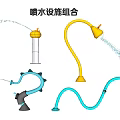 Water Playground Equipment with Sprinkler Combination Curved Pipes Yellow Blue Nozzles for Kids Outdoor Fun