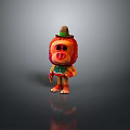 3D Modeled Cartoon Character Wearing Brown Hat Red Hair Green Overalls On Black Reflective Surface