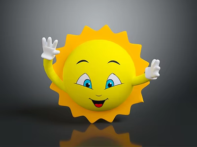 Yellow Cartoon Sun Household Decorative Item With Smiling Face Blue Eyes And White Gloved Hands 3d model