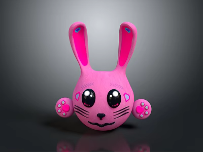 Pink Rabbit Game Movie Character With Large Ears Big Eyes Heart Patterns And Pink Paws 3d model