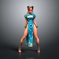 Blue Silk Cheongsam with High Slit Gold Trim and Traditional Design for Daily Wear