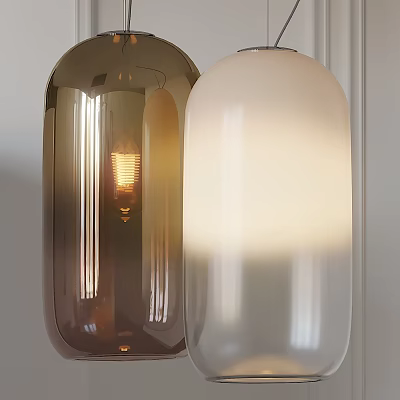 Modern Pendant Lights Two Brown Transparent And White Translucent With Glowing Bulb Modern Minimalist Design 3d model