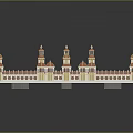 Palace Style Architectural Model Featuring Red Domes Yellow Walls And Green Courtyards