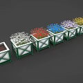Colorful Garden Planters With Red Blue Purple Flowers And Green White Frames