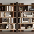 Two Wooden Bookshelves With Books Small Bicycle Model Photo Frame Clock And Decorative Items