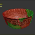 Traditional Carved Bowl With Intricate Orange Red Spiral And Black Geometric Patterns