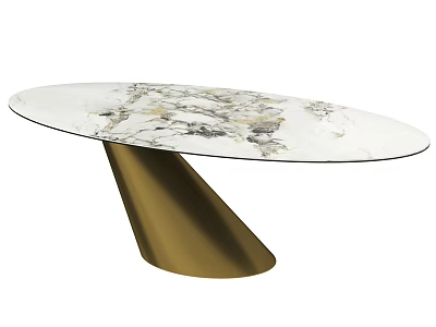 Elegant Oval Dining Table With Marble Top And Gold Conical Base Modern Design 3d model