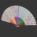Traditional Handheld Fan With Pink Cherry Blossom Pattern And Light Wood Frame