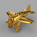 Golden Vintage Toy Airplane With Metallic Finish Propeller And Wheels Design