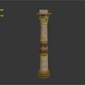 Ornate Decorative Column With Gold Accents And Pink Carved Patterns