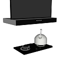 Black Range Hood And Gas Stove With Stainless Steel Kettle In Modern Kitchen