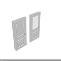 White Hinged Doors with Gold Handles One Solid Panel and One Glass Panel Design 3d model
