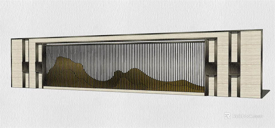 Modern Decorative Feature Wall With Vertical Stripes And Mountain Pattern Design 3d model