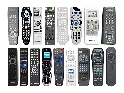 Various Types Of Remote Controls With Different Button Layouts And Designs 3d model