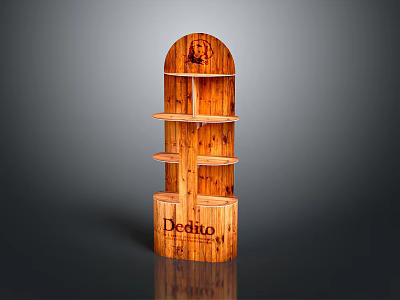 Elegant Wooden Arched Display Shelf With Decino Branding And Multiple Shelves 3d model