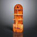 Elegant Wooden Arched Display Shelf With Decino Branding And Multiple Shelves
