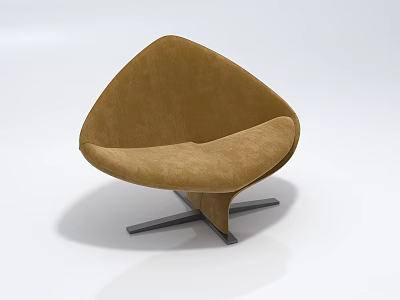 Stylish Brown Upholstered Leisure Chair with Modern Curved Shape and Black Cross Base 3d model