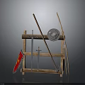 Medieval Style Wooden Weapon Display Rack with Shield Sword Axe and Spears