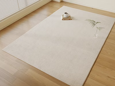 Beige Square Rug On Wooden Floor With Coffee Cup Books And Green Plant 3d model