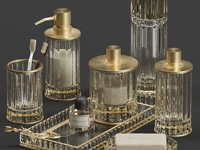 Elegant Modern Dining Table With Crystal Gold Containers Tray And Perfume Decor 3d model