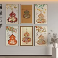 Traditional Abstract Paintings with Gourd Shapes Fortune Characters Floral and Fruit Motifs Wall Decor